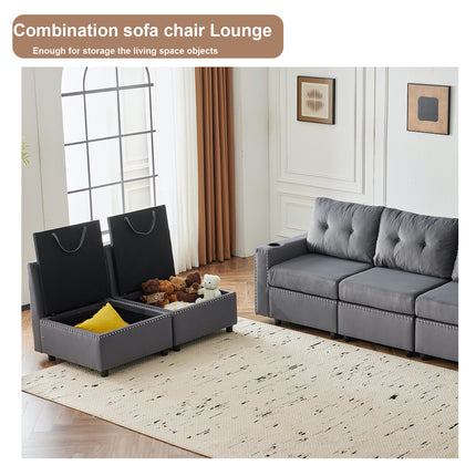 Velvet Modular Combination Sofa With Storage, Living Room Combination Sleeper Sofa