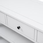 Table console rétro en bois de pin massif, style antique blanc avec deux étagères pour salon ou entrée.