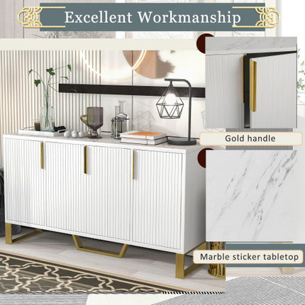 Modern Sideboard Kitchen Cabinet With Four Doors, Metal Handles And Legs And Adjustable Shelves