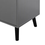 Armoire de rangement grise eprolo avec 3 tiroirs, portes médiévales et étagères ajustables, en bois robuste.