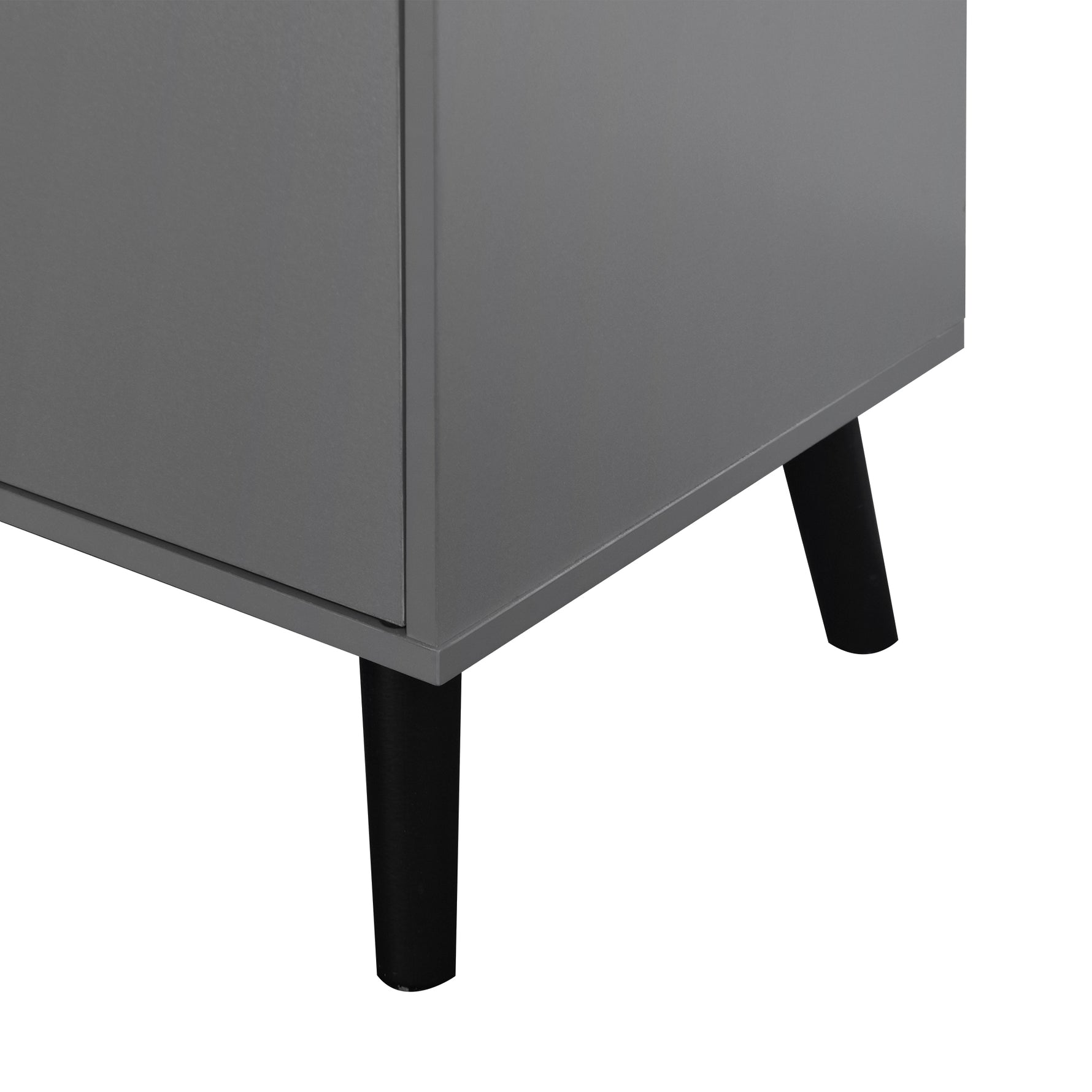 Armoire de rangement grise eprolo avec 3 tiroirs, portes médiévales et étagères ajustables, en bois robuste.