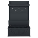 Armoire d'entrée avec bureau de rangement, 5 crochets, tiroirs et étagère en bleu foncé, meuble pratique pour l'entrée eprolo.