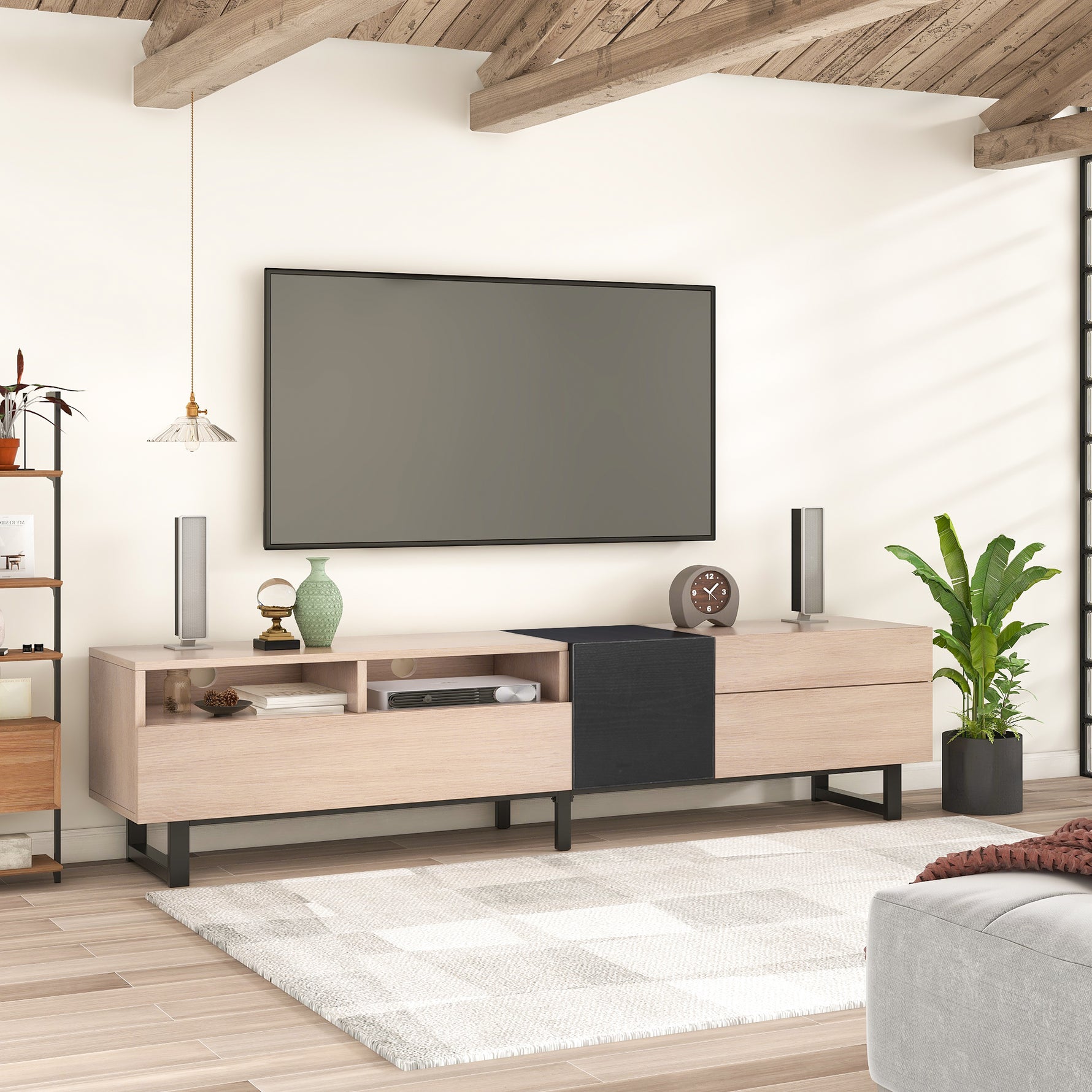 Meuble TV moderne en bois avec espace de rangement, conçu par eprolo, pour salon élégant et contemporain.