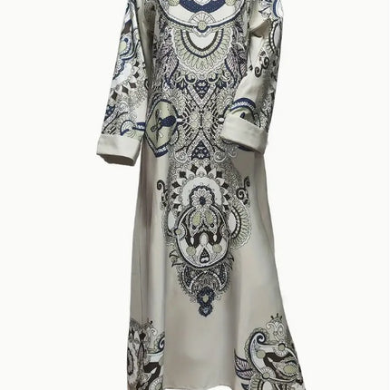Elegant Floral Print Long Sleeve Abaya Dress