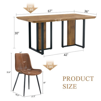 Table And Chair Set.67x36 Wood-Textured MDF Dining Table Set With 4 Brown Suede Chairs.MDF Sticker,Wood Colored Texture Sticker,Brown Armless Dining Chair,Suitable For Kitchen,Dining Room,etc.