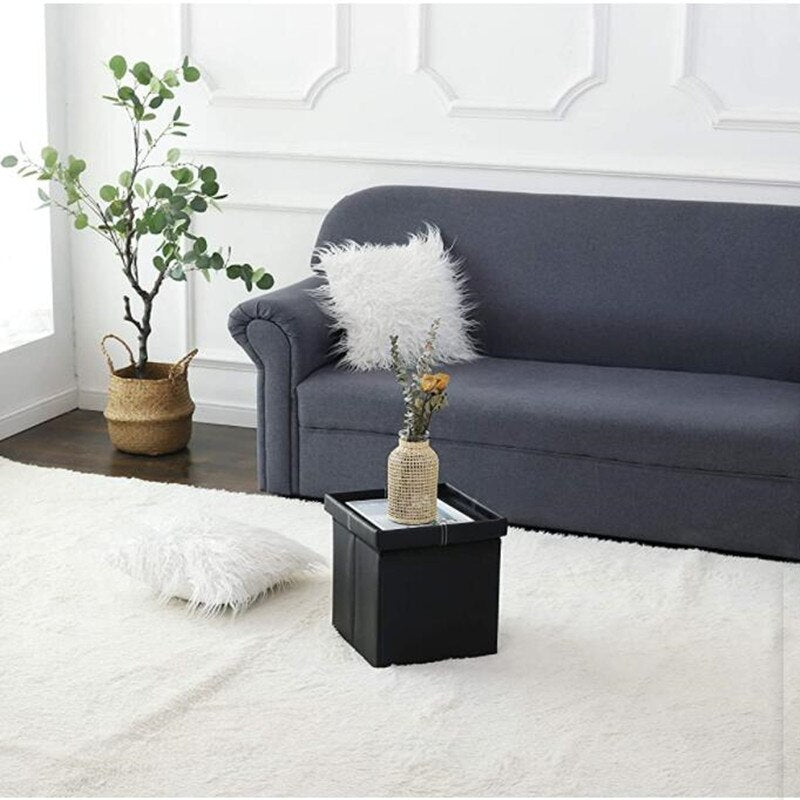 Pouf pliable en cuir eprolo de 12 pouces avec rangement, antidérapant, compact, idéal comme ottoman ou siège d'appoint.