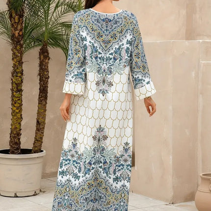 Yahua Floral Print Women's Abaya - Long Sleeved, Regular Style Dress