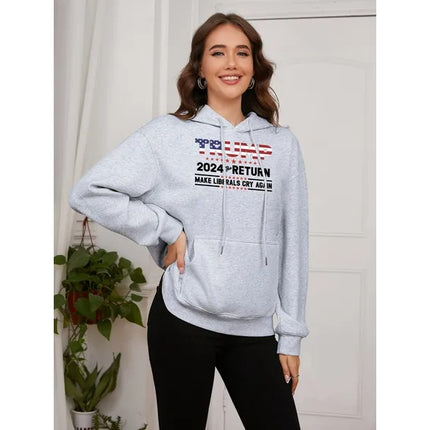 Dropship Women Basic Sweatshirt Casual Hooded Sweatshirt Autumn Winter Padded Long Sleeve Flag Trump Portrait Printed Top Oversize Dropship Women Basic Sweatshirt Casual Hooded Sweatshirt Autumn Winte