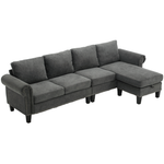 Canapé sectionnel convertible avec rangement eprolo, tissu gris clair, avec coussins et espace de stockage intégré.