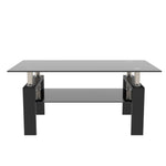 Table basse rectangulaire en verre noir de style moderne, meuble de salon avec surface claire et design élégant.