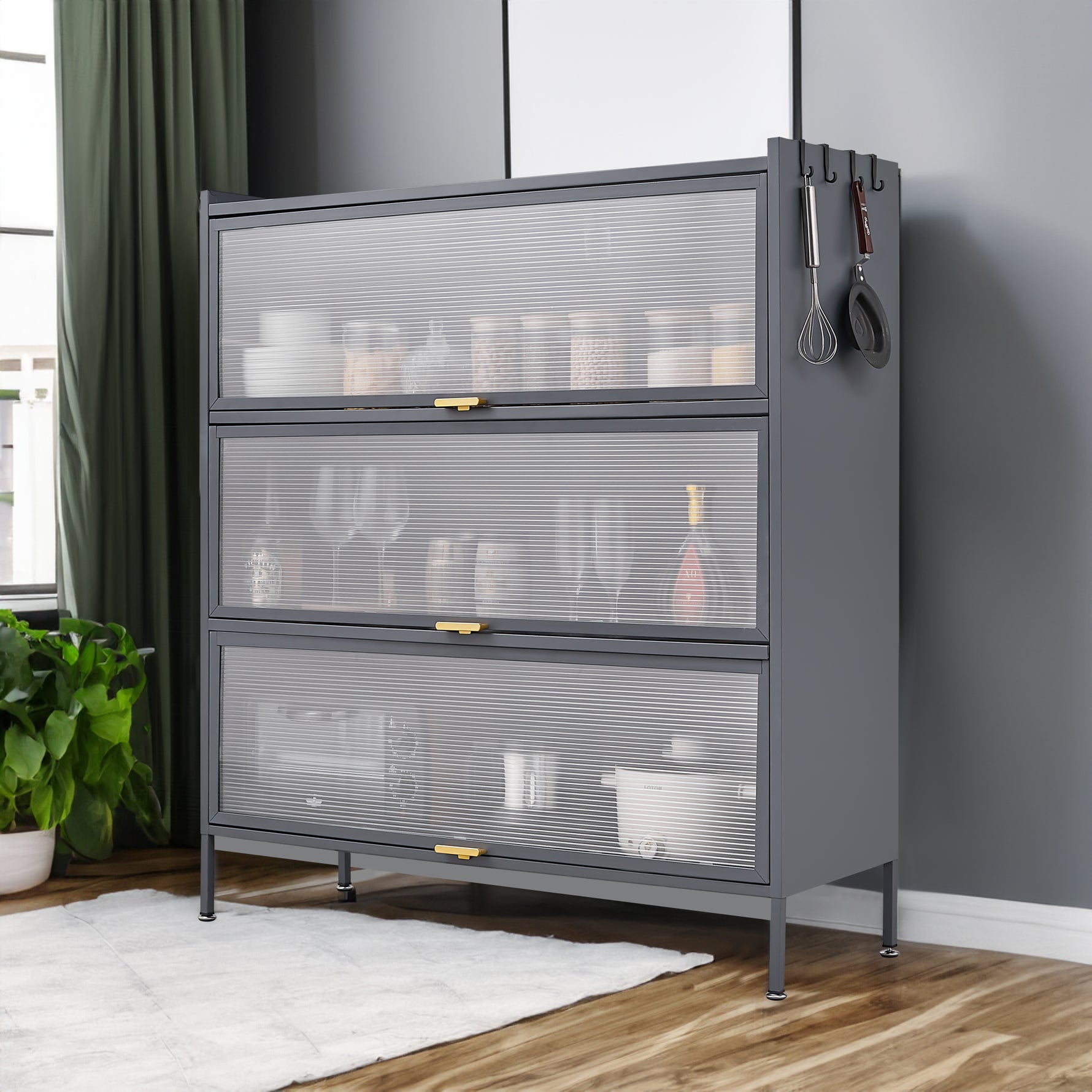 Étagère de rangement pour cuisine eprolo à 3 niveaux, armoire de stockage pour la cuisine avec étagères en métal.