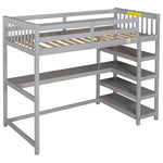 Lit mezzanine double avec rangements et bureau sous le lit en gris, meuble pour chambre d'enfant ou ado, modèle eprolo