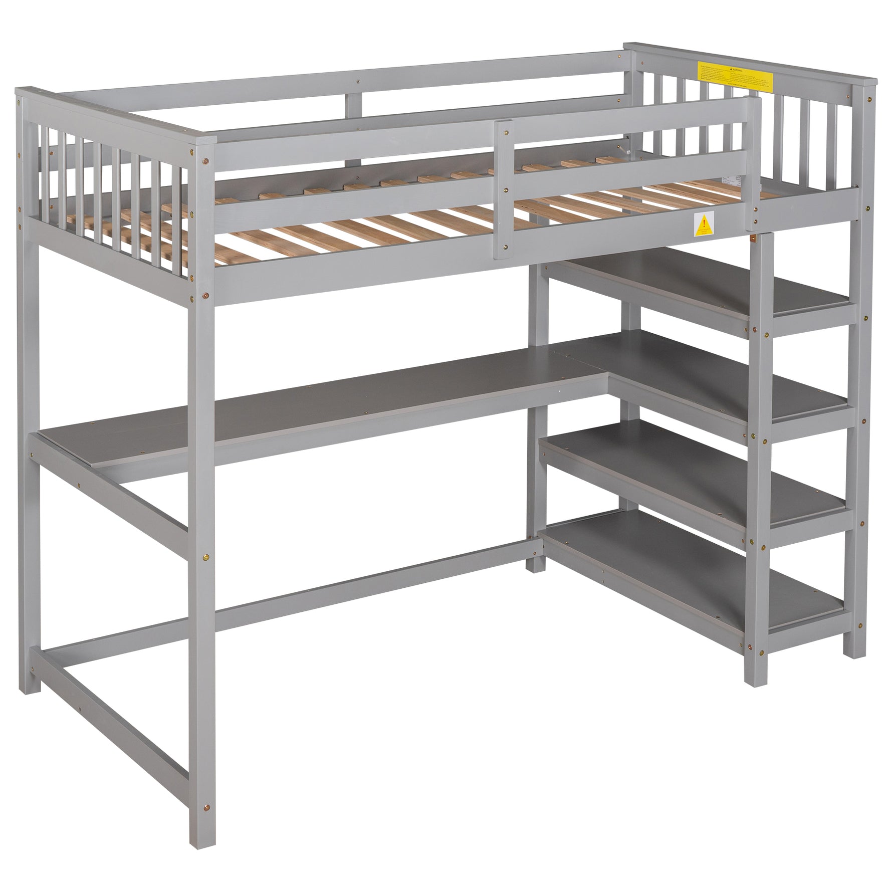 Lit mezzanine double avec rangements et bureau sous le lit en gris, meuble pour chambre d'enfant ou ado, modèle eprolo