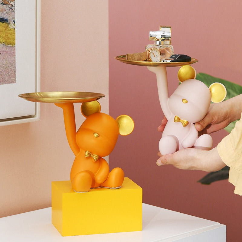 Plateau de rangement pour clés avec décoration de ours violent, accessoire de maison créatif pour entrée ou meuble TV, par eprolo
