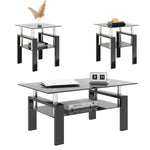 Set de 2 tables en verre trempé modernes, tables d'appoint carrées noires pour salon, par eprolo.