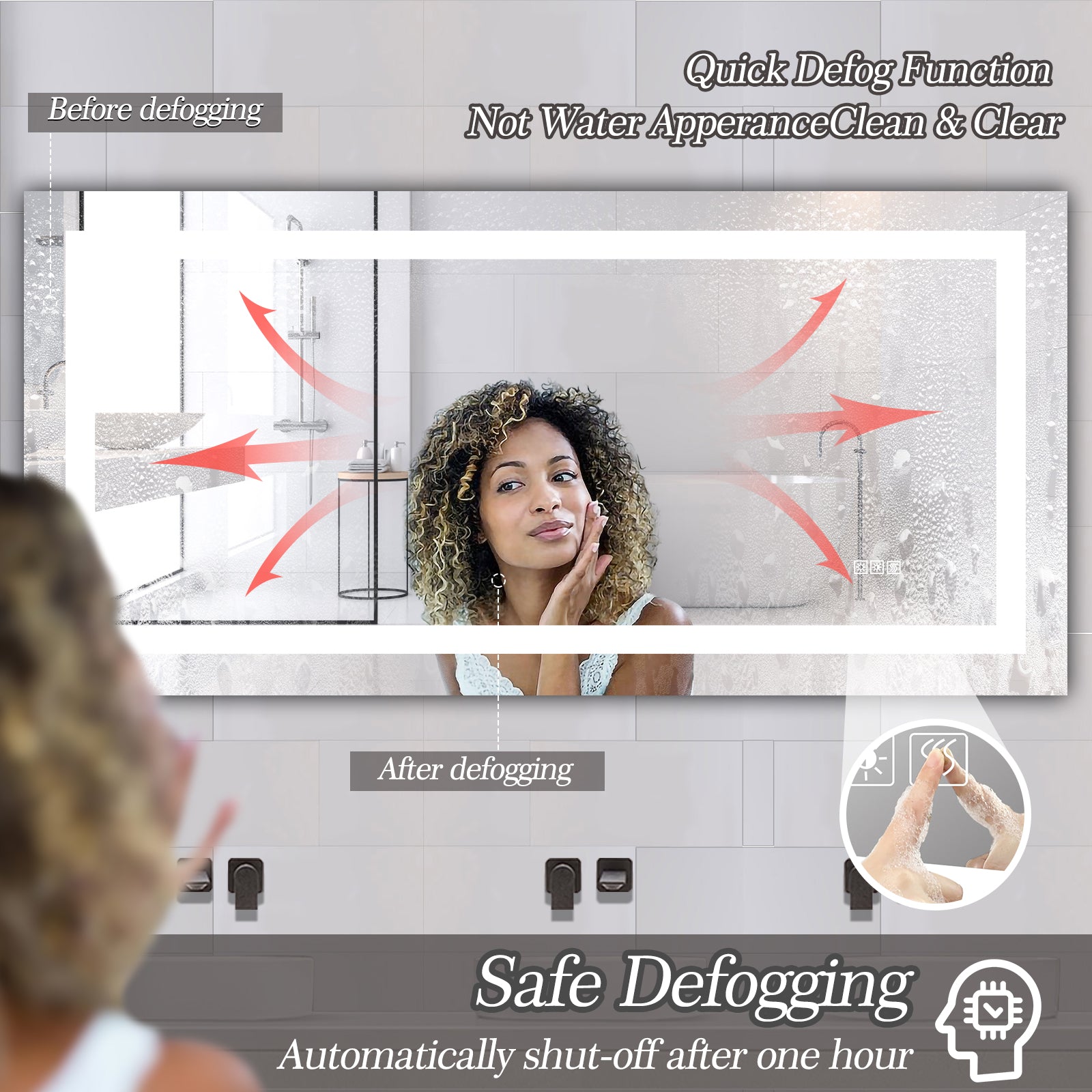 Miroir de salle de bain LED eprolo 72x36 pouces avec éclairage, anti-buée et réglable, miroir de vanité moderne.