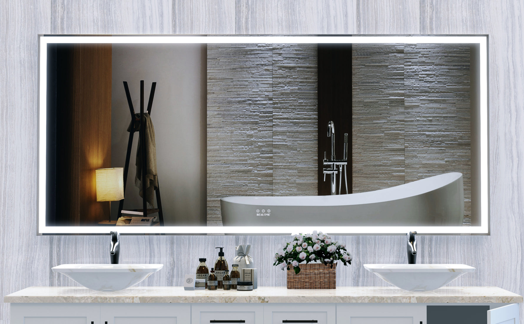 Grand miroir LED pour salle de bain eprolo, 72x32 pouces, avec cadre en aluminium et 3 modes de couleur.