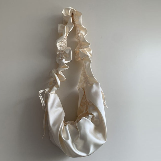 Underarm Satin Versatile Casual Pleated Lace Drawstring Design Large Capacity Shoulder Messenger Bag