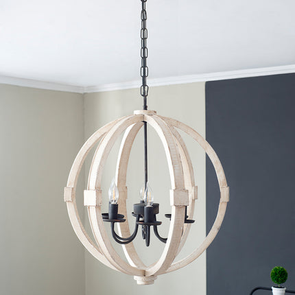 6 - Light Wood Chandelier With Adjustable Chain For Kitchen, Dining Hall Entrance, Bulb Not Included