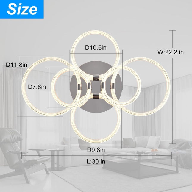 Modern LED Ceiling Light, Flush Mount Ceiling Light With Dimmable Remote Control, 6Rings Acrylic Ceiling Light Fixture For Bedroom, Living Room, Kitchen, Office Lamps 6 Heads