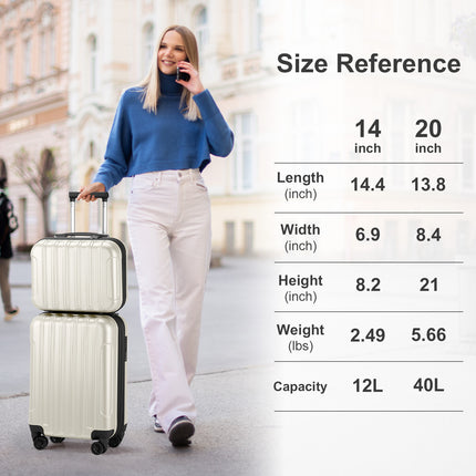 Vertical Pattern Two-piece Set 20 Inch Expandable With 14 Inch Suitcase