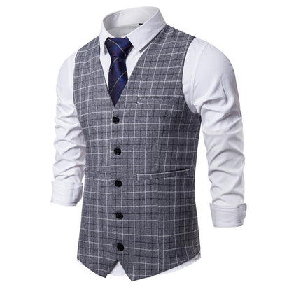 Men's Slim Fit Checkered Button Vest