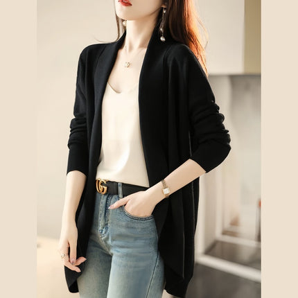 Women's Lapel Fashion Long Sleeve Shawl Sweater