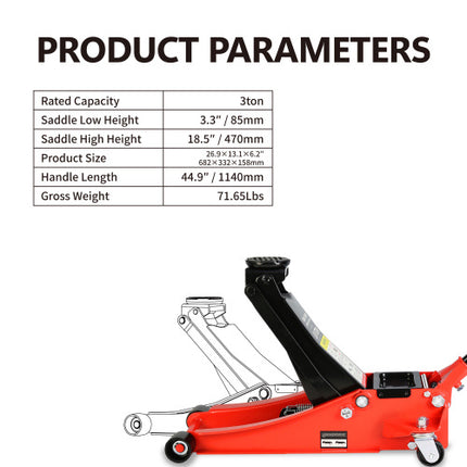 Hydraulic Low Profile Steel Racing Floor Jack With 3 Ton Capacity And Lift Range 3.3 Inches-18.5 Inches Unavailable Platforms- Welfel Temu