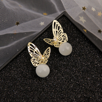 S925 Silver Needle Geometric Opal Temperament Diamond Earrings Simple