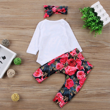 Girls Autumn New Style Clothing Set Baby Cotton Long-sleeved Color Hair Band Three-piece Suit