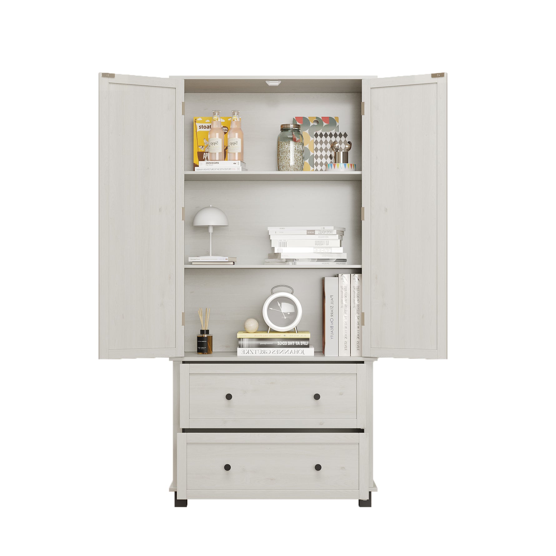 Armoires de cuisine de 70 pouces eprolo en blanc antique avec 2 tiroirs et 3 étagères, grand meuble de rangement