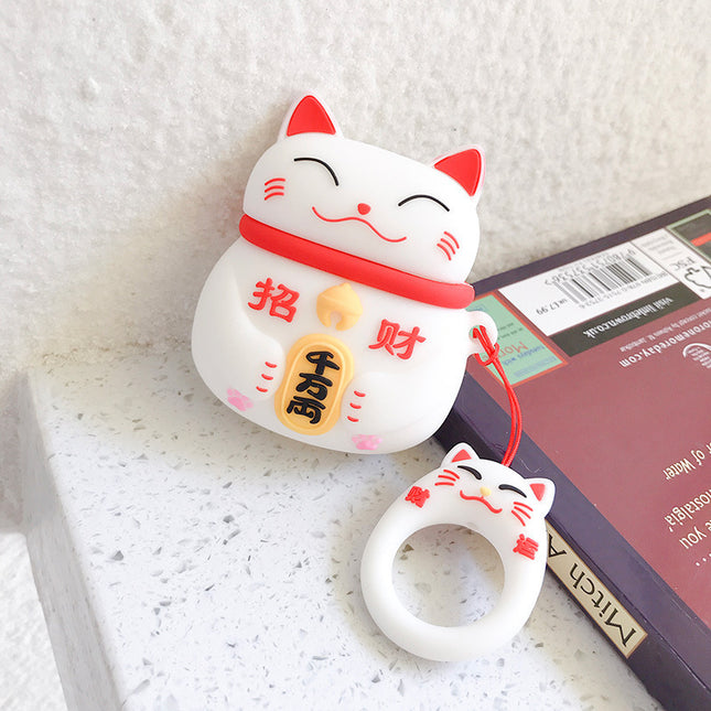 Compatible with Apple, Cute lucky cat airpods silicone anti-fall protective cover