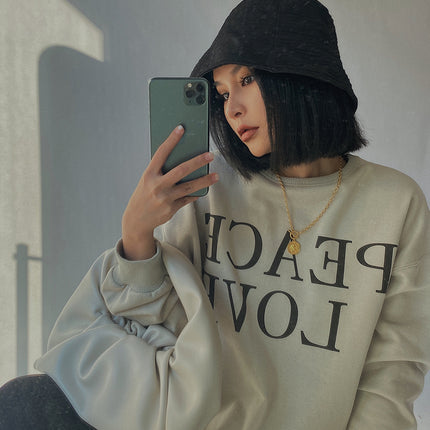 Autumn and winter thick inner sanding peace love loose sweater