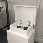 Table de nuit moderne blanche eprolo avec un tiroir et un espace de rangement pour la chambre à coucher.
