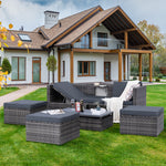 Meuble de terrasse eprolo en rotin PE saisonnier, ensemble de 5 avec table basse en contreplaqué, mobilier d'extérieur élégant.