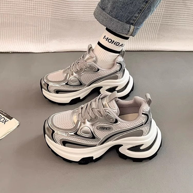 Mesh Breathable Clunky Sneakers Women's Platform Height Increasing Leisure Sneaker