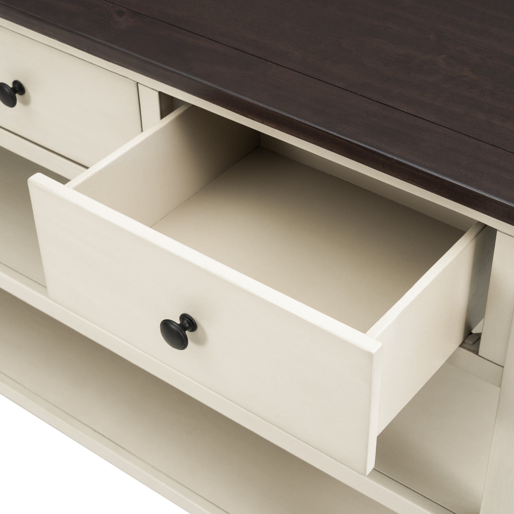 Console rétro eprolo en bois de pin massif avec deux étagères ouvertes, design élégant pour salon, finition espresso et beige