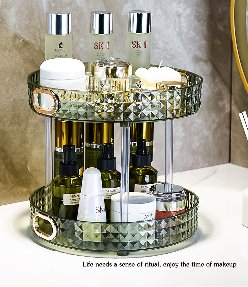 Étagère rotative de rangement cosmétique eprolo avec plusieurs niveaux pour organiser produits de beauté et maquillage.