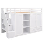 Lit mezzanine fonctionnel eprolo blanc avec 3 étagères, 2 armoires, 2 tiroirs et échelle de rangement, sans sommier.