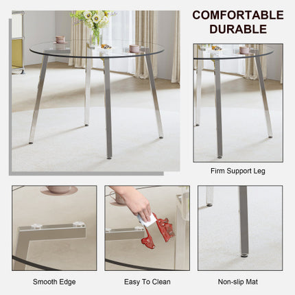 Modern Minimalist Style Round Transparent Tempered Glass Table, Tempered Glass Top, Silver Metal Legs, Suitable For Kitchen, Dining Room, Living Room Unavailable Platforms- AliExpress
