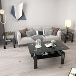 Set de 2 tables en verre trempé modernes, tables basses carrées noires pour salon, tables d'appoint élégantes et fonctionnelles.