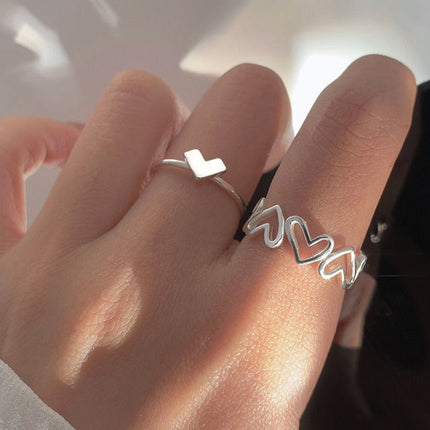 Women's Vintage Heart Opening Adjustable Ring Set