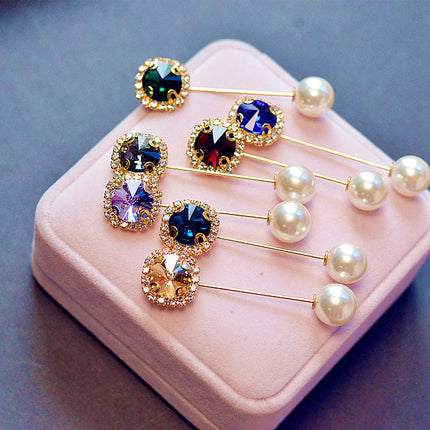 Pearl crystal one word pin scarf buckle brooch