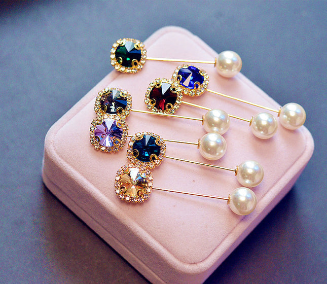 Pearl crystal one word pin scarf buckle brooch