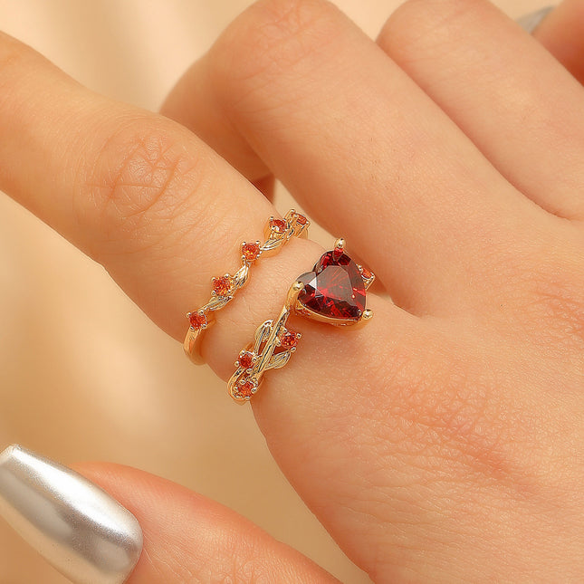 Open Heart All-match Copper Inlaid Zircon Ring Suit