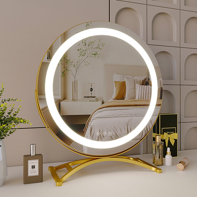 Miroir de maquillage rond noir pour bureau avec LED, design élégant, idéal pour coiffeuse ou espace de maquillage, par eprolo