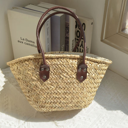 Hand-woven Water Grass Handbag Vintage Shopping Basket Bag