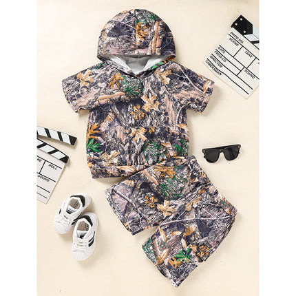 Toddler Baby Boy Outfits Little Boys Short Sleeve Camouflage Print Hoodie Sweatshirt Shirts & Short Pants With Pocket