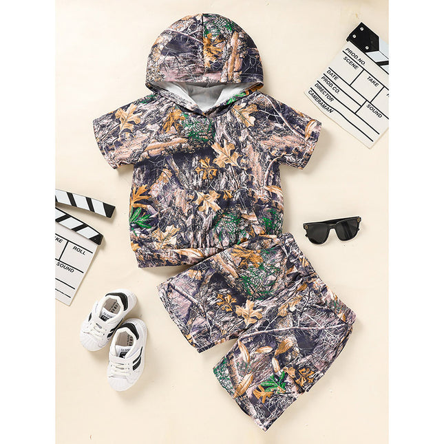 Toddler Baby Boy Outfits Little Boys Short Sleeve Camouflage Print Hoodie Sweatshirt Shirts & Short Pants With Pocket