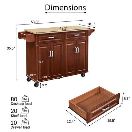 Mobile Kitchen Island Cart With 2 Drawers